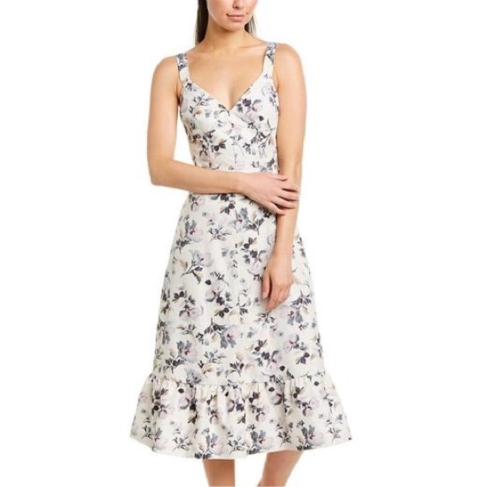 Rebecca Taylor Sofia Corset Floral Midi Dress Romantic Garden Party Size 0